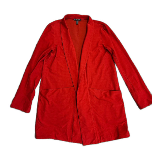 Eileen Fisher NWOT Russet Red Relaxed Fit Open Front Shawl Collar Jacket Size XS - Picture 3 of 12